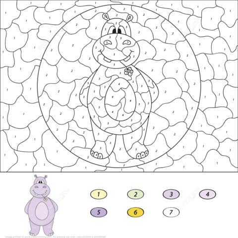 Cartoon Hippo Color By Number Coloring Page